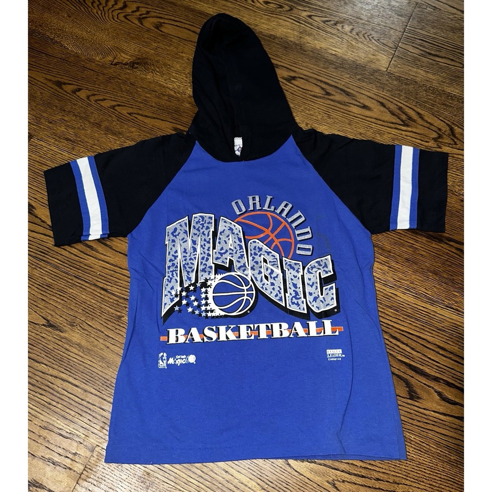 Vintage 90s Orlando Magic Hooded T-Shirt Kids Boys M 10/12 Basketball NBA